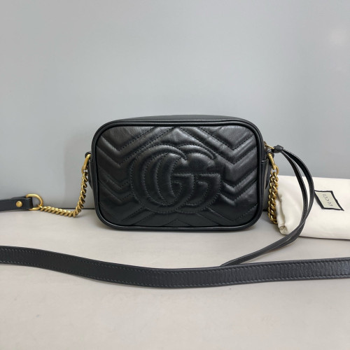 Gucci Matelasse Mini GG Marmont Chain Shoulder Bag Calfskin Black