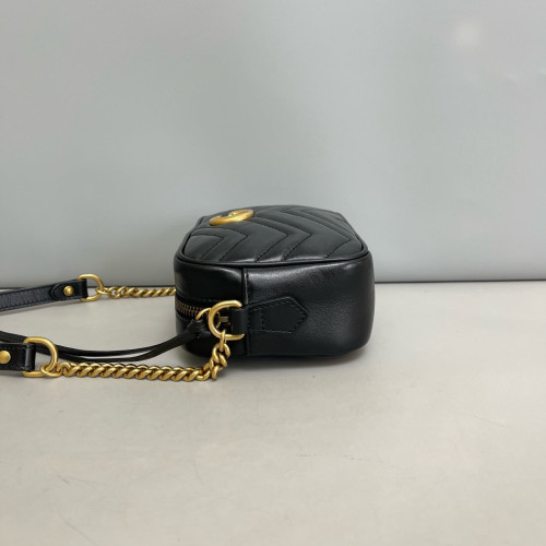 Gucci Matelasse Mini GG Marmont Chain Shoulder Bag Calfskin Black