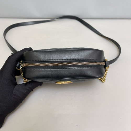 Gucci Matelasse Mini GG Marmont Chain Shoulder Bag Calfskin Black