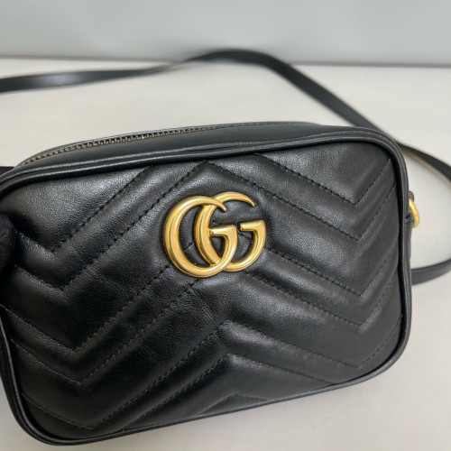 Gucci Matelasse Mini GG Marmont Chain Shoulder Bag Calfskin Black