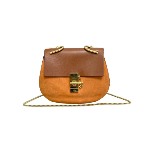 Chloe Medium Drew Shoulder Bag Suede Calfskin Tan Brown