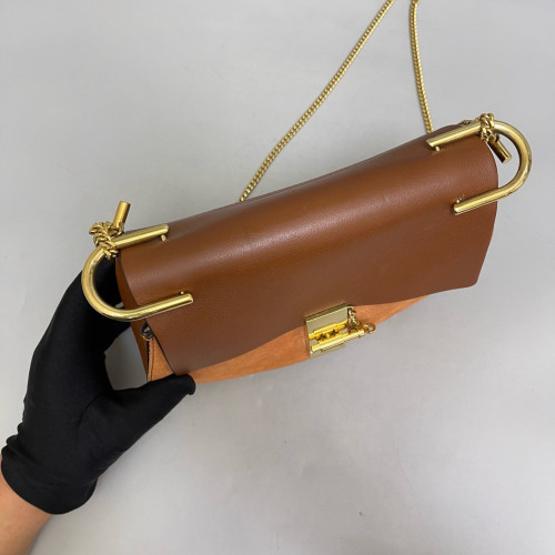 Chloe Medium Drew Shoulder Bag Suede Calfskin Tan Brown