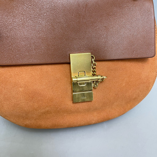 Chloe Medium Drew Shoulder Bag Suede Calfskin Tan Brown