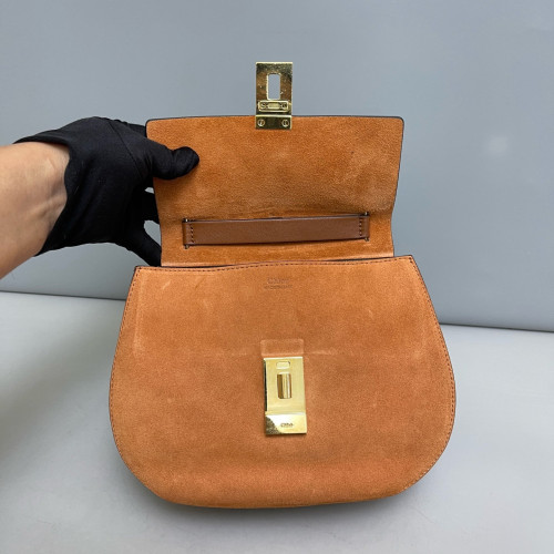 Chloe Medium Drew Shoulder Bag Suede Calfskin Tan Brown