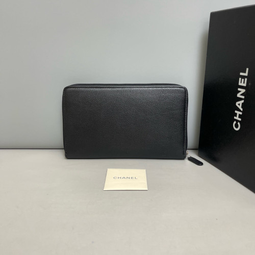 Chanel Camellia Zip Around Wallet Calfskin Black