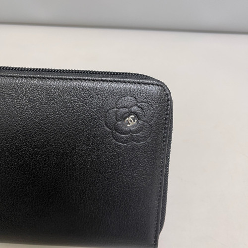 Chanel Camellia Zip Around Wallet Calfskin Black