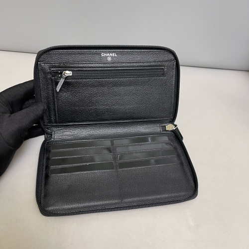 Chanel Camellia Zip Around Wallet Calfskin Black