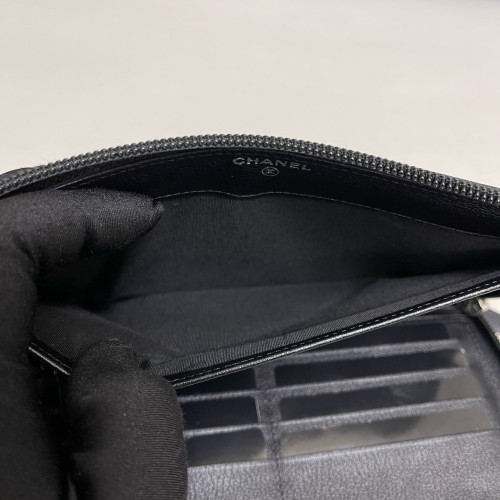 Chanel Camellia Zip Around Wallet Calfskin Black