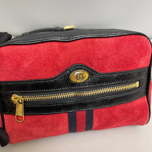Gucci Small Ophidia Belt Bag Suede Red Black