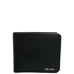 Prada Compact Wallet Saffiano Calfskin Black Silver Prada Compact Wallet Saffiano Calfskin Black Silver