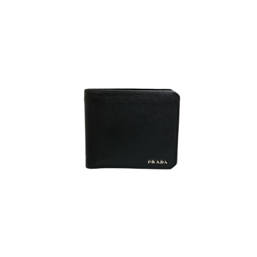 Prada Compact Wallet Saffiano Calfskin Black Silver