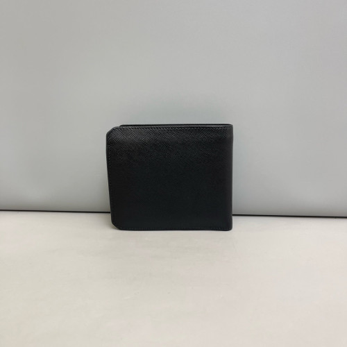 Prada Compact Wallet Saffiano Calfskin Black Silver