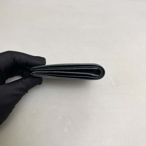 Prada Compact Wallet Saffiano Calfskin Black Silver