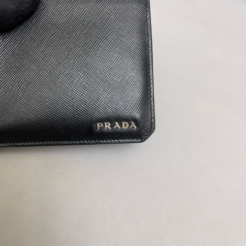 Prada Compact Wallet Saffiano Calfskin Black Silver