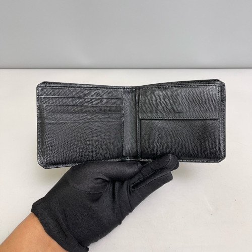 Prada Compact Wallet Saffiano Calfskin Black Silver