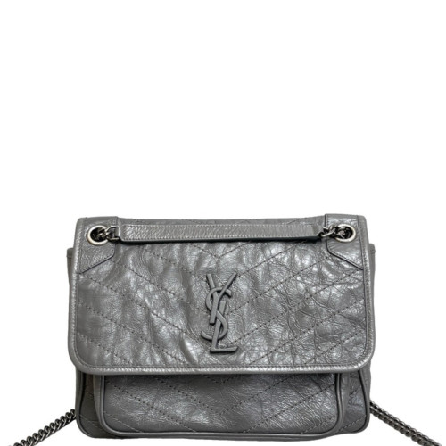 Yves Saint Laurent Medium Niki Messenger Pull Up Leather Grey