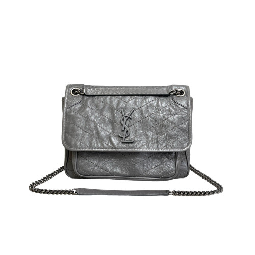 Yves Saint Laurent Medium Niki Messenger Pull Up Leather Grey