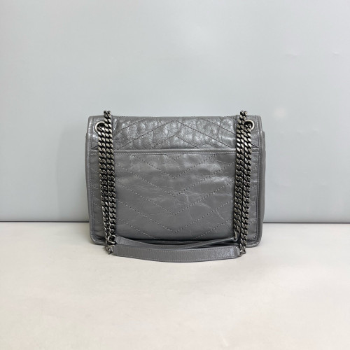 Yves Saint Laurent Medium Niki Messenger Pull Up Leather Grey