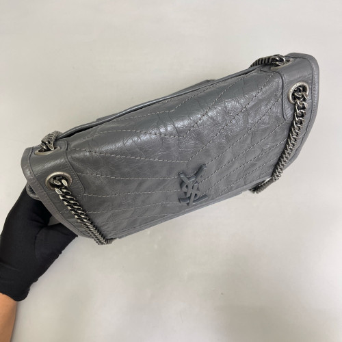 Yves Saint Laurent Medium Niki Messenger Pull Up Leather Grey
