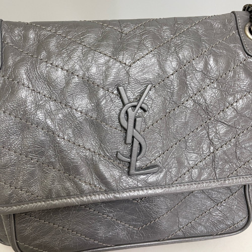Yves Saint Laurent Medium Niki Messenger Pull Up Leather Grey