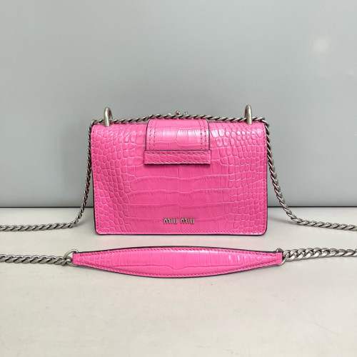 Miu Miu Madras Crystal Embellished Dahlia Shoulder Bag Calfskin Crocodile Embossed Pink Miu Miu Madras Crystal Embellished Dahlia Shoulder Bag Calfskin Crocodile Embossed Pink