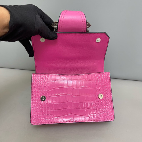 Miu Miu Madras Crystal Embellished Dahlia Shoulder Bag Calfskin Crocodile Embossed Pink Miu Miu Madras Crystal Embellished Dahlia Shoulder Bag Calfskin Crocodile Embossed Pink