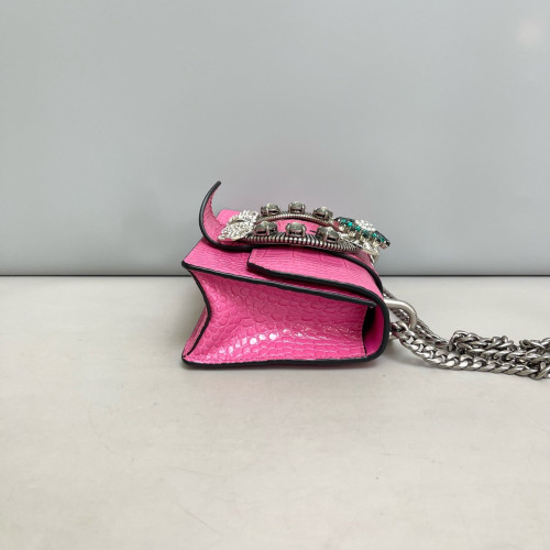 Miu Miu Madras Crystal Embellished Dahlia Shoulder Bag Calfskin Crocodile Embossed Pink Miu Miu Madras Crystal Embellished Dahlia Shoulder Bag Calfskin Crocodile Embossed Pink