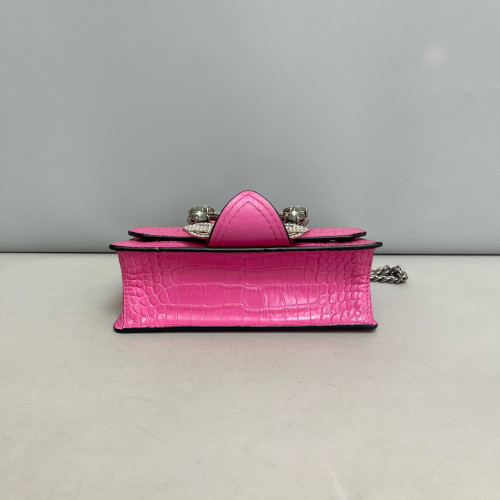 Miu Miu Madras Crystal Embellished Dahlia Shoulder Bag Calfskin Crocodile Embossed Pink Miu Miu Madras Crystal Embellished Dahlia Shoulder Bag Calfskin Crocodile Embossed Pink