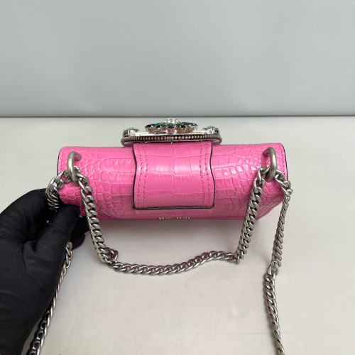 Miu Miu Madras Crystal Embellished Dahlia Shoulder Bag Calfskin Crocodile Embossed Pink Miu Miu Madras Crystal Embellished Dahlia Shoulder Bag Calfskin Crocodile Embossed Pink