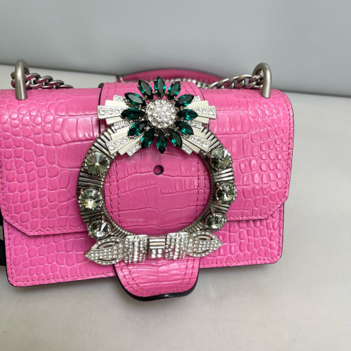 Miu Miu Madras Crystal Embellished Dahlia Shoulder Bag Calfskin Crocodile Embossed Pink Miu Miu Madras Crystal Embellished Dahlia Shoulder Bag Calfskin Crocodile Embossed Pink