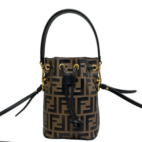 Fendi Mini Mon Tresor Bucket Embossed FF Brown Black Fendi Mini Mon Tresor Bucket Embossed FF Brown Black