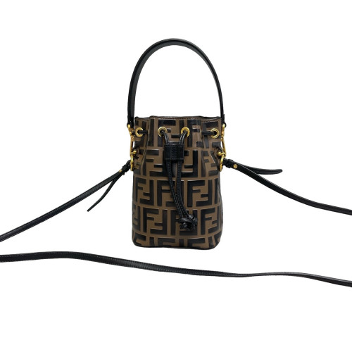 Fendi Mini Mon Tresor Bucket Embossed FF Brown Black Fendi Mini Mon Tresor Bucket Embossed FF Brown Black