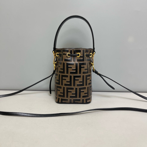 Fendi Mini Mon Tresor Bucket Embossed FF Brown Black Fendi Mini Mon Tresor Bucket Embossed FF Brown Black