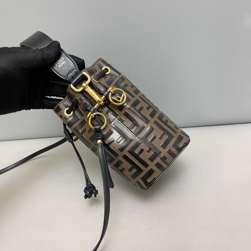 Fendi Mini Mon Tresor Bucket Embossed FF Brown Black Fendi Mini Mon Tresor Bucket Embossed FF Brown Black