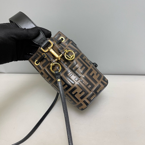 Fendi Mini Mon Tresor Bucket Embossed FF Brown Black Fendi Mini Mon Tresor Bucket Embossed FF Brown Black