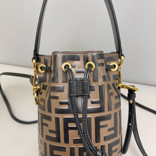Fendi Mini Mon Tresor Bucket Embossed FF Brown Black Fendi Mini Mon Tresor Bucket Embossed FF Brown Black