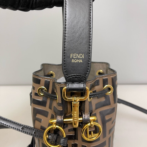 Fendi Mini Mon Tresor Bucket Embossed FF Brown Black Fendi Mini Mon Tresor Bucket Embossed FF Brown Black