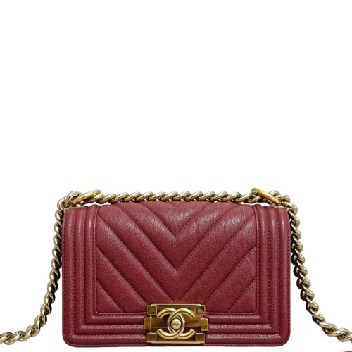 Chanel Chevron Quilted Mini Boy Flap Grained Calfskin Burgundy