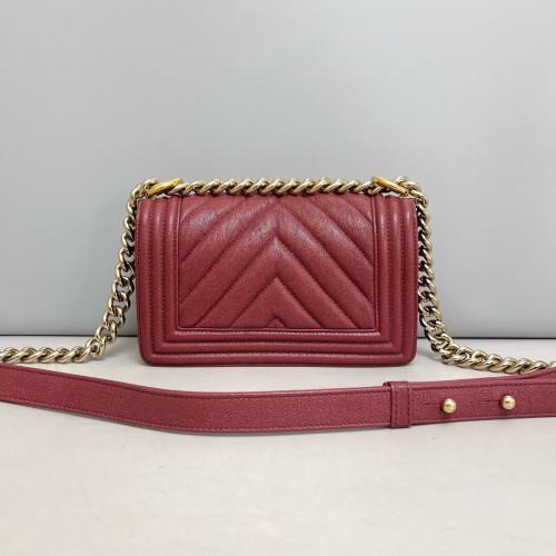Chanel Chevron Quilted Mini Boy Flap Grained Calfskin Burgundy