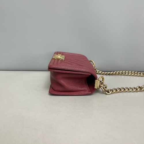 Chanel Chevron Quilted Mini Boy Flap Grained Calfskin Burgundy