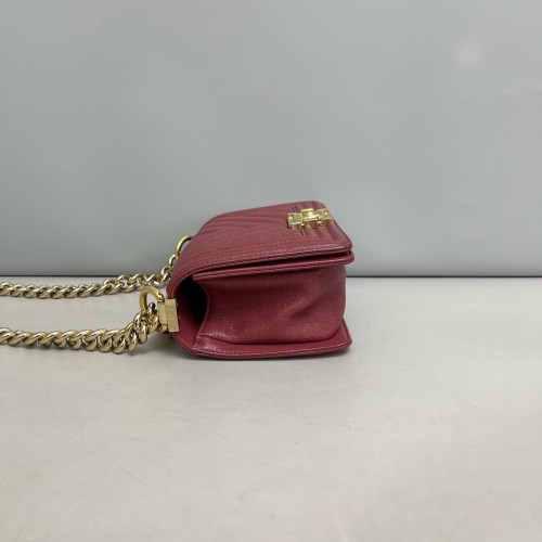 Chanel Chevron Quilted Mini Boy Flap Grained Calfskin Burgundy