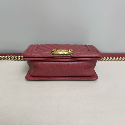 Chanel Chevron Quilted Mini Boy Flap Grained Calfskin Burgundy