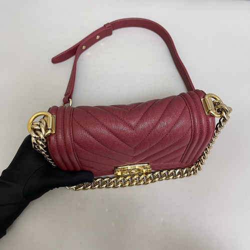 Chanel Chevron Quilted Mini Boy Flap Grained Calfskin Burgundy
