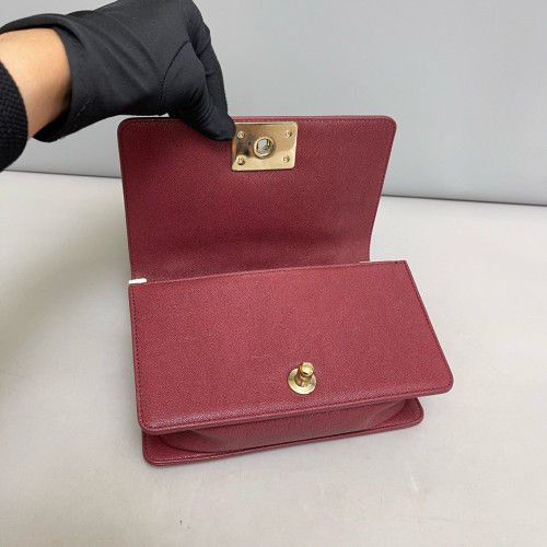Chanel Chevron Quilted Mini Boy Flap Grained Calfskin Burgundy