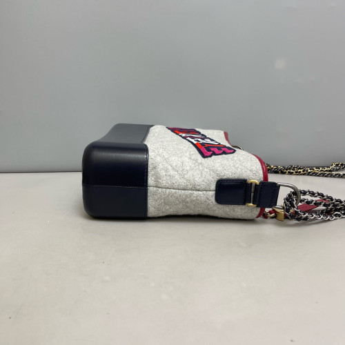 Chanel Embroidered Quilted Medium Gabrielle Hobo Woolen Grey Navy Red