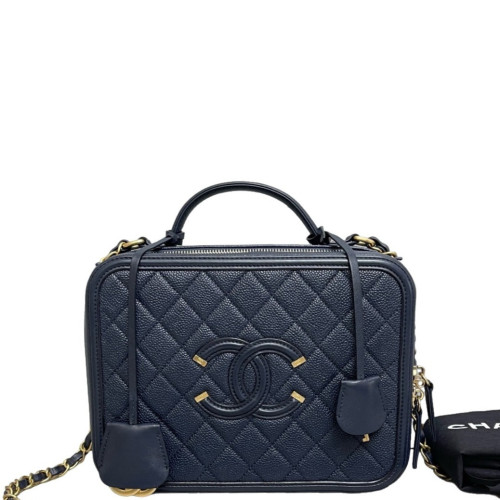 Chanel Quilted Large Vanity Case Grained Calfskin Blue Chanel Quilted Large Vanity Case Grained Calfskin Blue
