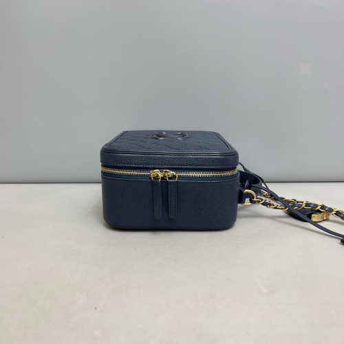 Chanel Quilted Large Vanity Case Grained Calfskin Blue Chanel Quilted Large Vanity Case Grained Calfskin Blue