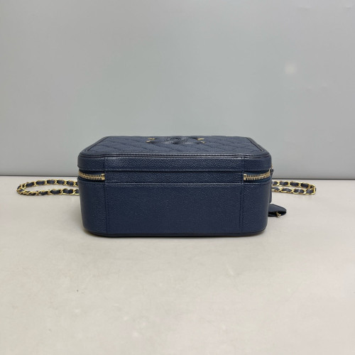 Chanel Quilted Large Vanity Case Grained Calfskin Blue Chanel Quilted Large Vanity Case Grained Calfskin Blue
