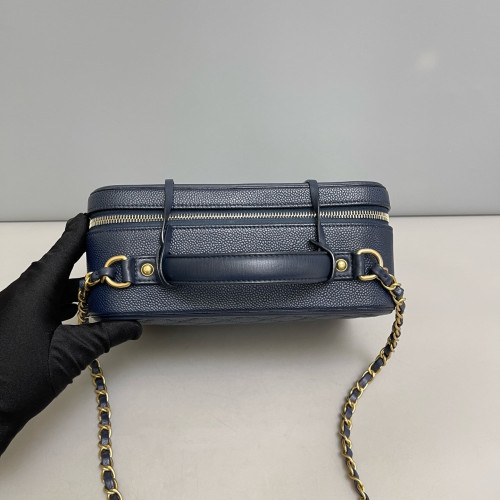 Chanel Quilted Large Vanity Case Grained Calfskin Blue Chanel Quilted Large Vanity Case Grained Calfskin Blue