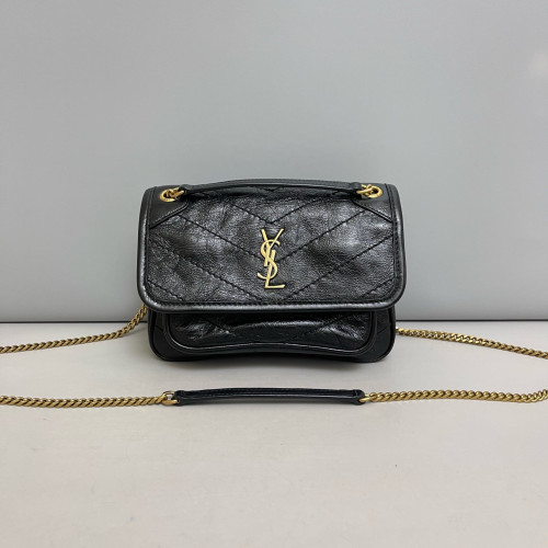 Yves Saint Laurent Baby Niki Chain Crumpled Calfskin Black Yves Saint Laurent Baby Niki Chain Crumpled Calfskin Black